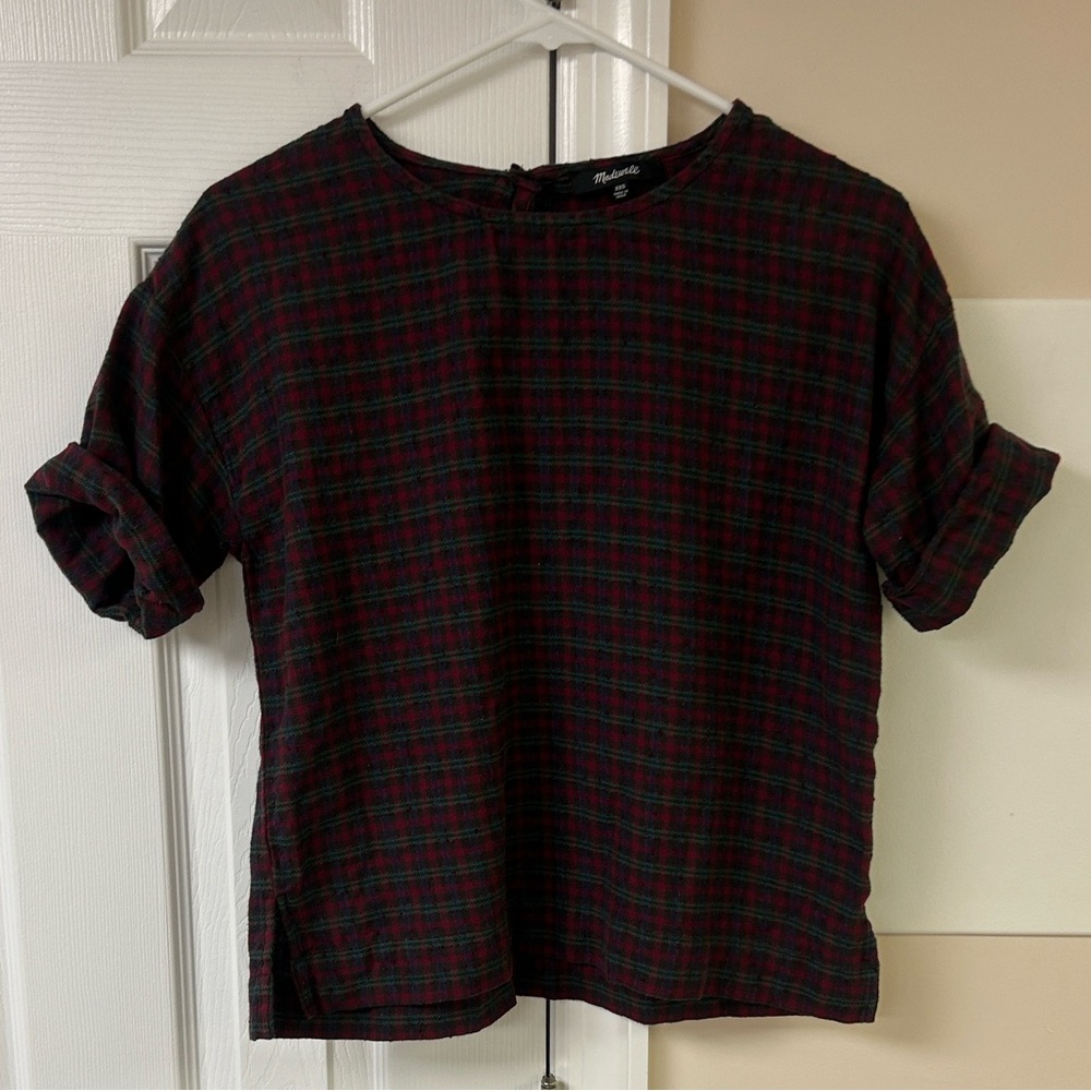 Madewell Boxy Short Sleeve Shirt in Holiday Plaid Christmas